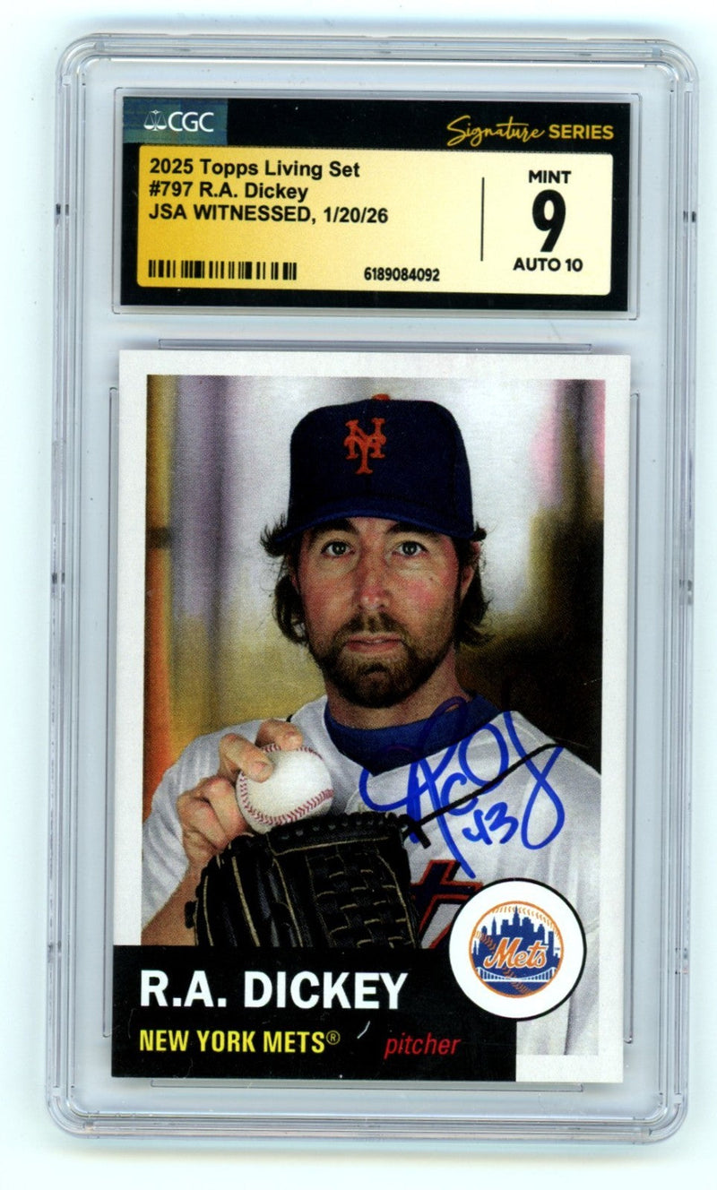 R.A. Dickey 2025 Topps Living Set #797 Signed JSA CGC 9 10 Auto NY Mets