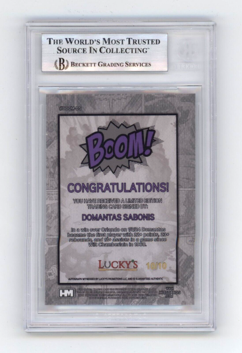 Domantas Sabonis 2024 Hits Memorabilia BOOM Silver JSY 10/10 Signed BGS BAS Auto