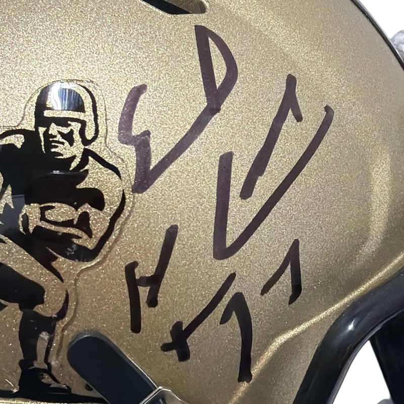 Earl Campbell Signed Heisman Logo Speed Mini Helmet w/ HT 77 JSA Witness COA