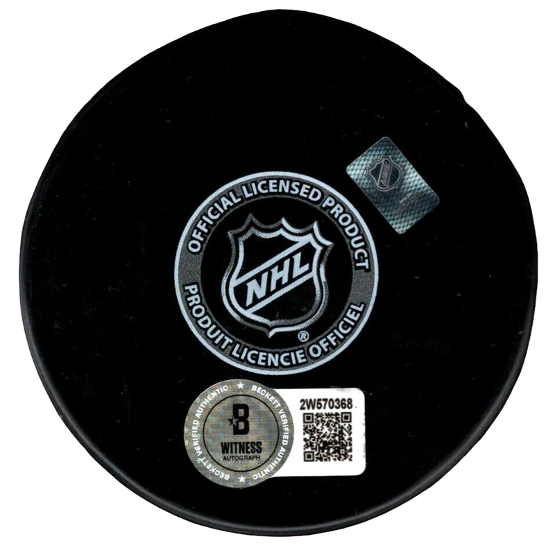 Bill Barber Signed Philadelphia Flyers Puck w/ HOF 90 Beckett Witness BAS COA