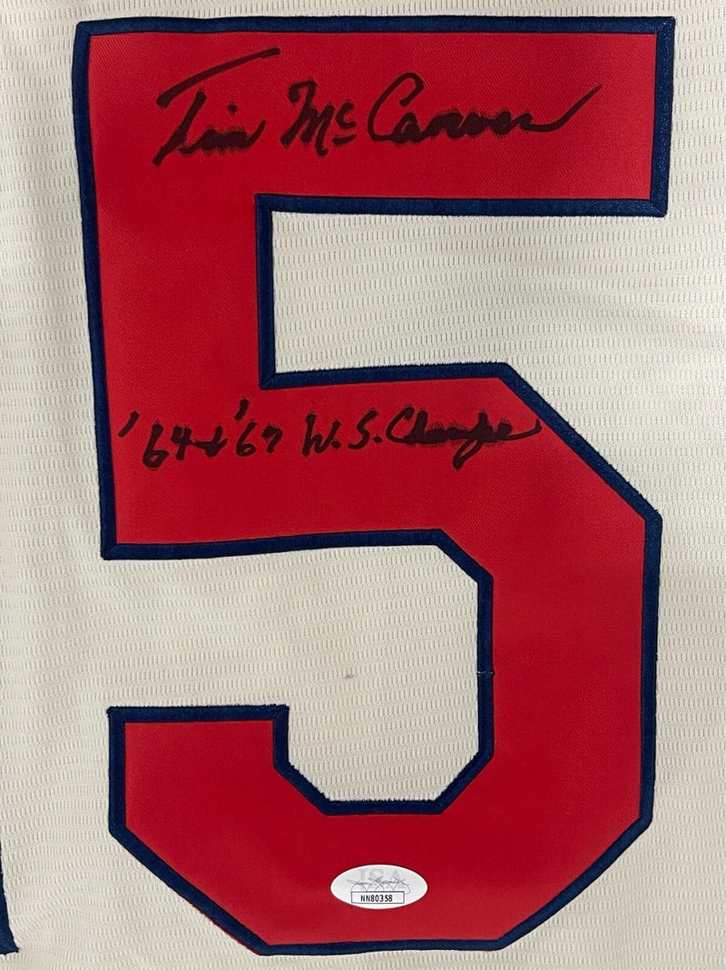 Tim McCarver Signed Cardinals Custom Replica Jersey w/ 64 67 WS Champs JSA COA