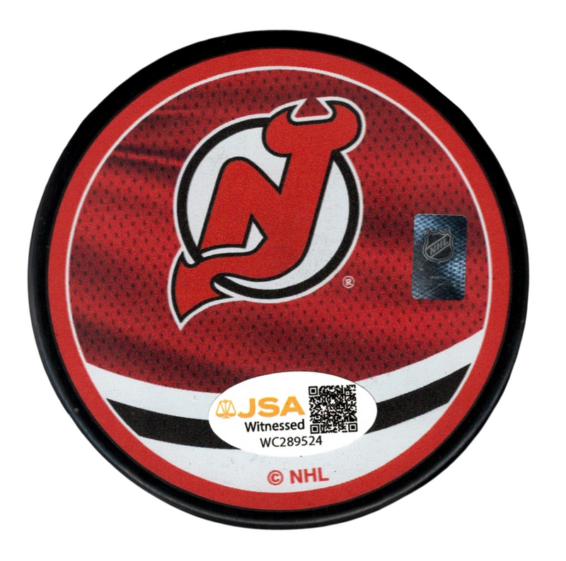 Ken Daneyko Signed NJ Devils Reverse Retro Logo Puck w/ 3x Cup JSA Witness COA