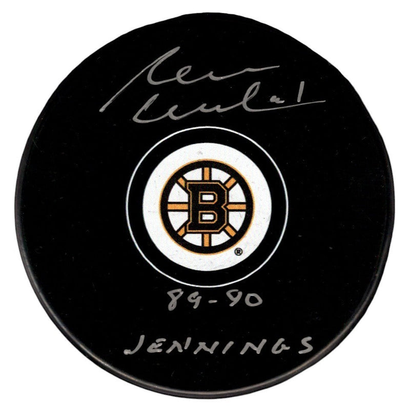 Rejean Lemelin Signed Boston Bruins Logo Puck w/ 89-90 Jennings JSA Witness COA