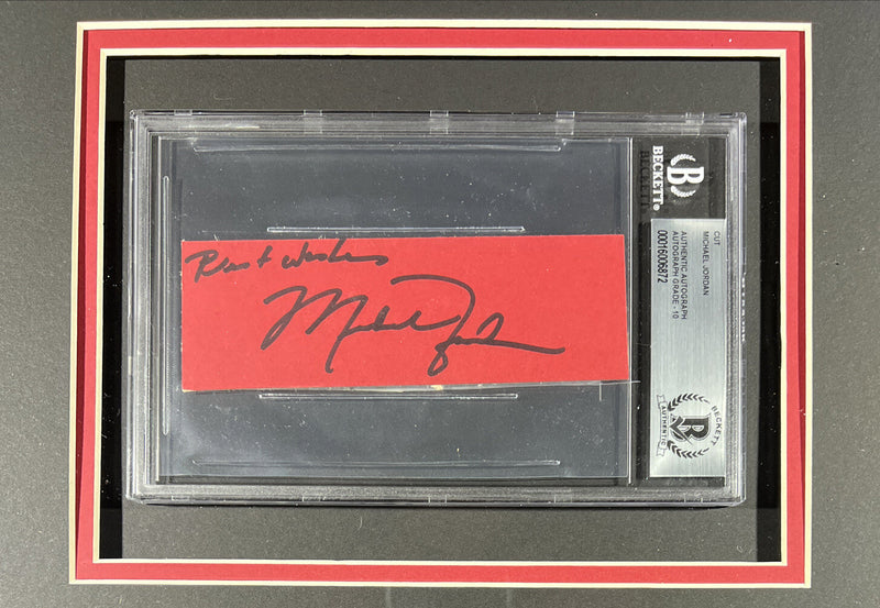Michael Jordan Signed Inscribed Cut Rookie Sig Beckett BSA 10 Auto Framed Photo