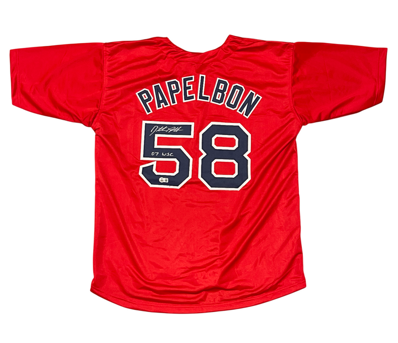 Jonathan Papelbon Signed Red Sox Custom Jersey w/ 07 WSC Beckett Witness BAS COA