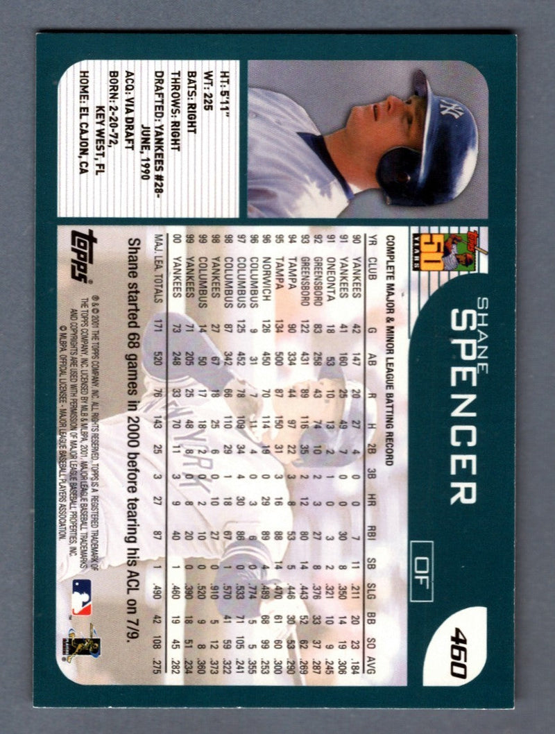 Shane Spencer Signed 2001 Topps #460 w/ 98-00 WSC Insc. LSCM COA Yankees