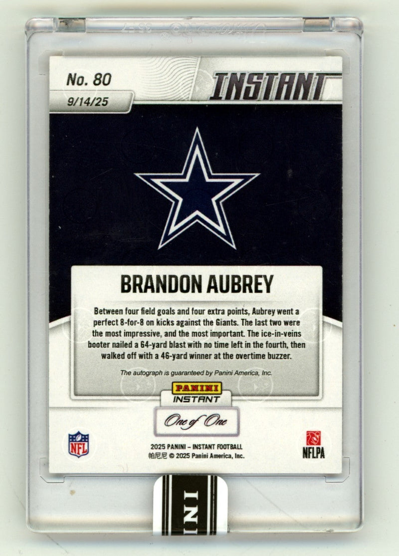 Brandon Aubrey 2025 Panini Instant #80 Lava Parallel Signed Auto #1/1 Cowboys