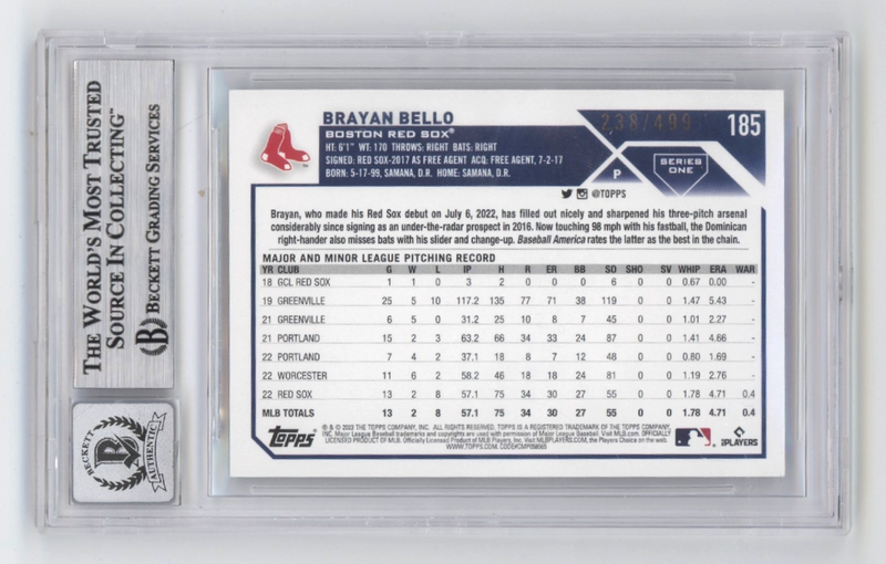 Brayan Bello 2023 Topps Green Foil Signed Rookie RC #238/499 Beckett BGS 10 Auto