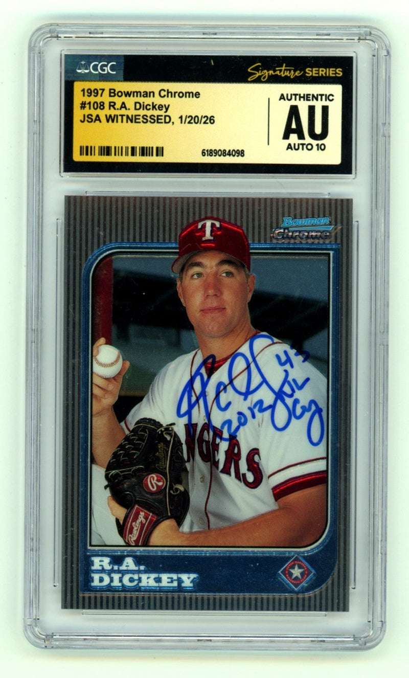 R.A. Dickey 1997 Bowman Chrome #108 RC w/ 2012 NL CY Signed JSA CGC 10 Auto