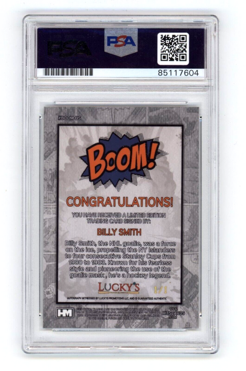 Billy Smith 2024 Hits Memorabilia BOOM Super #1/1 Signed PSA Auto HOF 93 Insc.