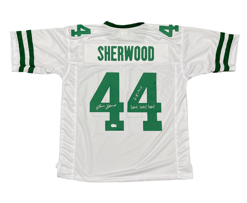 Jamien Sherwood Signed Jets Custom Jersey w/ J-E-T-S Jets Jets Beckett W BAS COA
