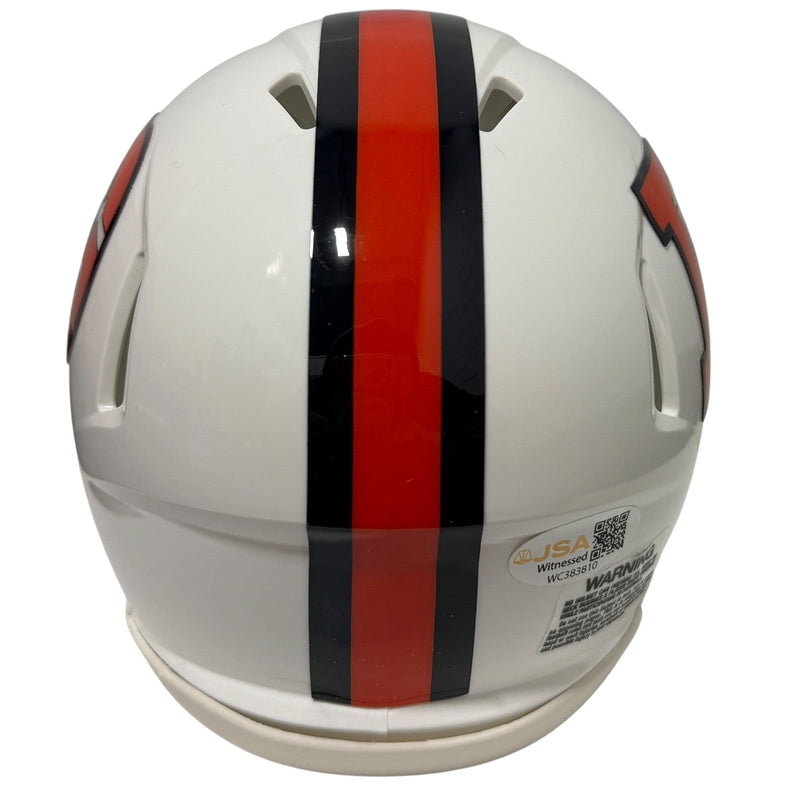 Karl Mecklenburg Signed Denver Broncos ALT TB White Mini Helmet JSA Witness COA