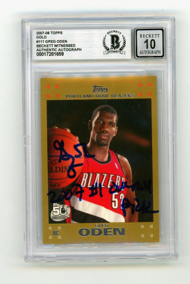 Greg Oden 2007-08 Topps #111 Gold /2007 Rookie RC Signed #1 Pick Ins BGS 10 Auto