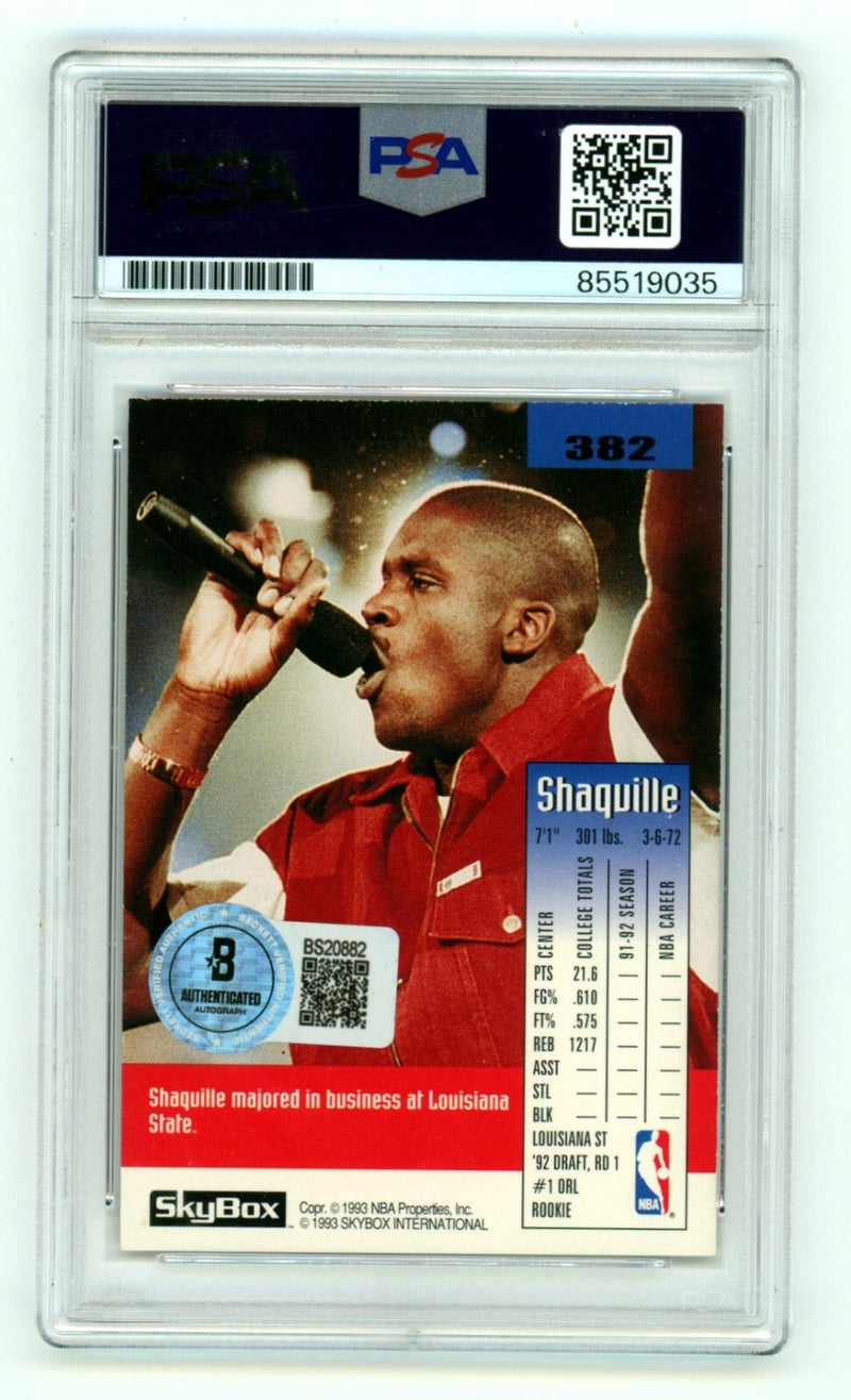Shaquille O'Neal 1992-93 Skybox #382 Rookie RC Signed PSA 10 Auto BAS Magic Shaq