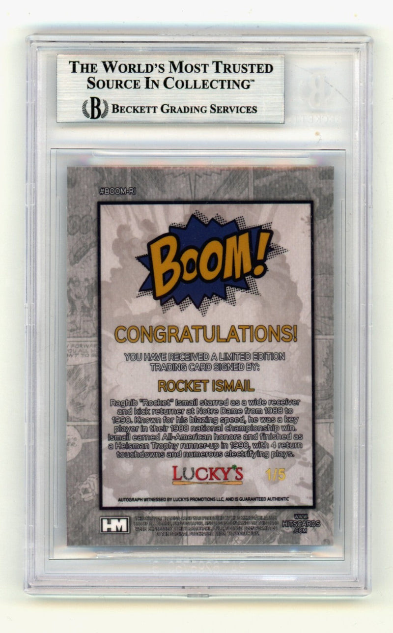 Rocket Ismail 2024 Hits Memorabilia BOOM Blue /5 Signed BGS BAS Auto Notre Dame