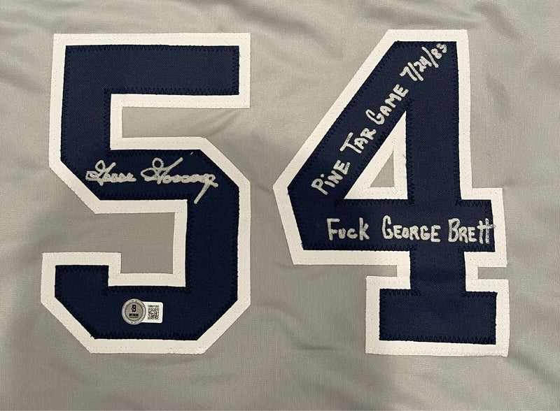Goose Gossage Signed Yankees Custom Jersey F Brett Pine Tar Insc Beckett BAS COA