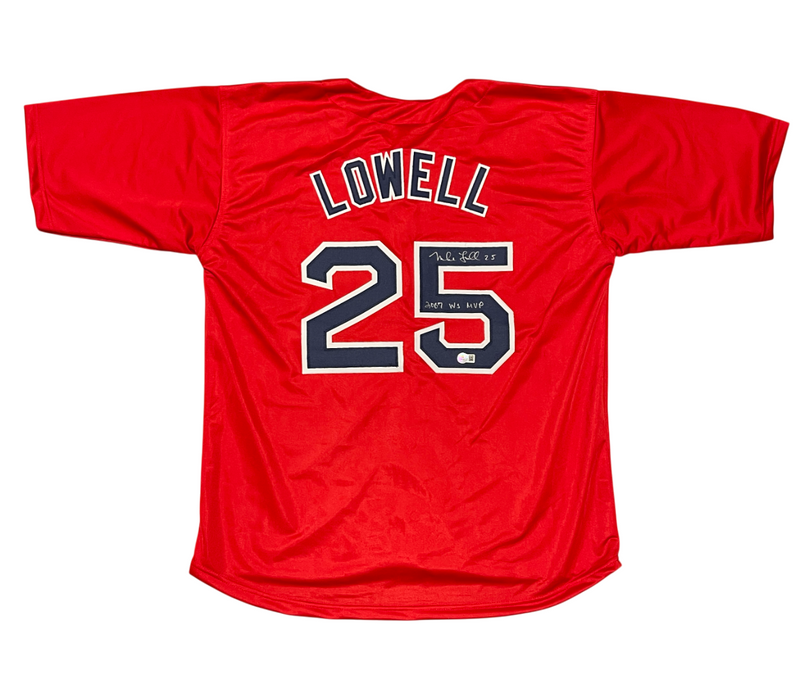 Mike Lowell Signed Red Sox Custom Jersey w/ 2007 WS MVP Beckett Witness BAS COA