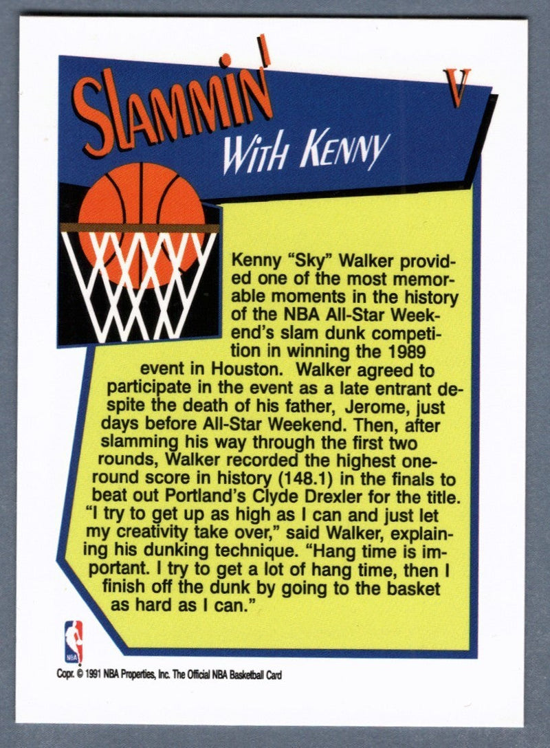Kenny "Sky" Walker Signed 1991-92 NBA Hoops #V w/ 89 Dunk Champ Insc. LSCM COA
