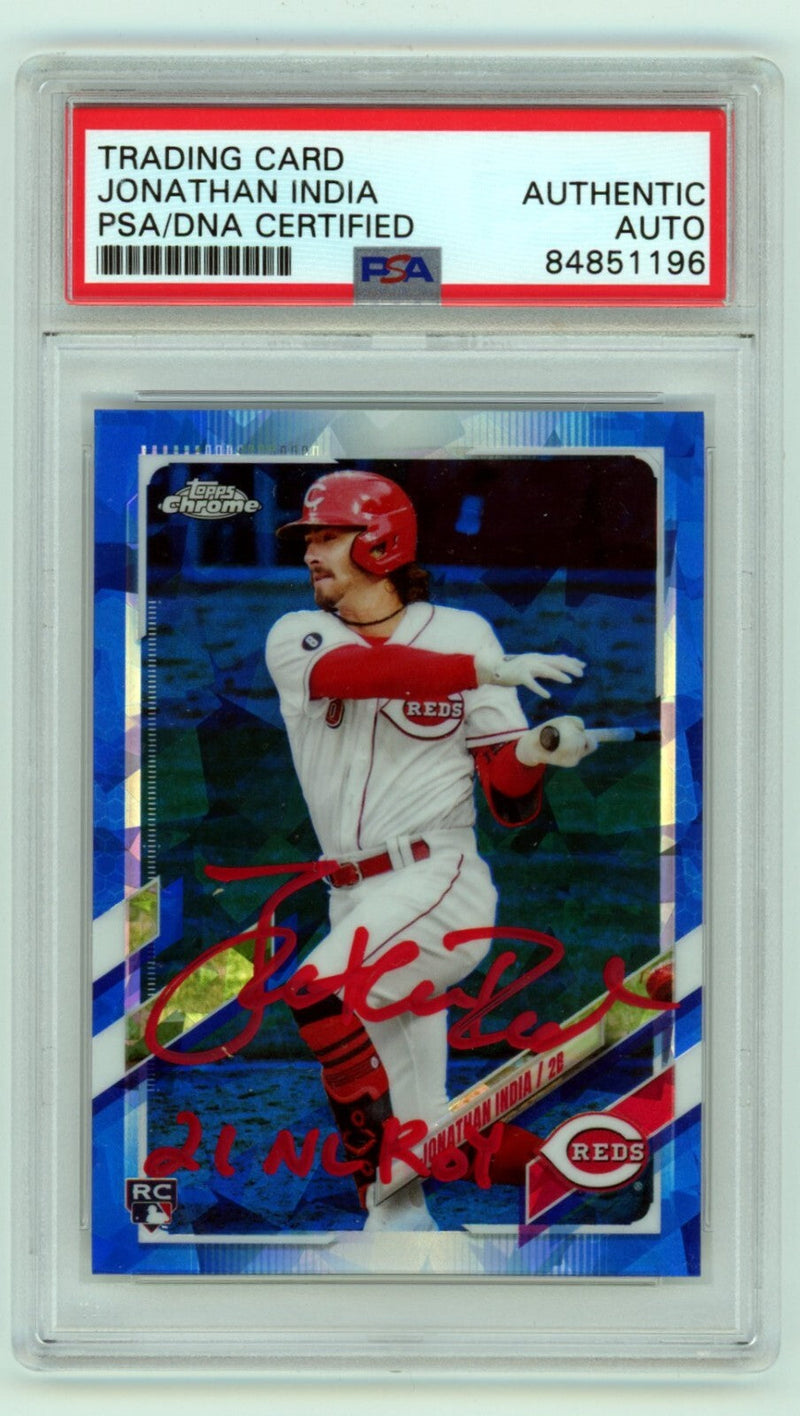 Jonathan India 2021 Topps Chrome Sapphire Update Signed RC w/ 21 ROY PSA Auto