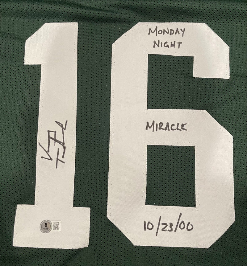 Vinny Testaverde Signed Jets Custom Jersey w/ Monday Miracle Beckett W BAS COA
