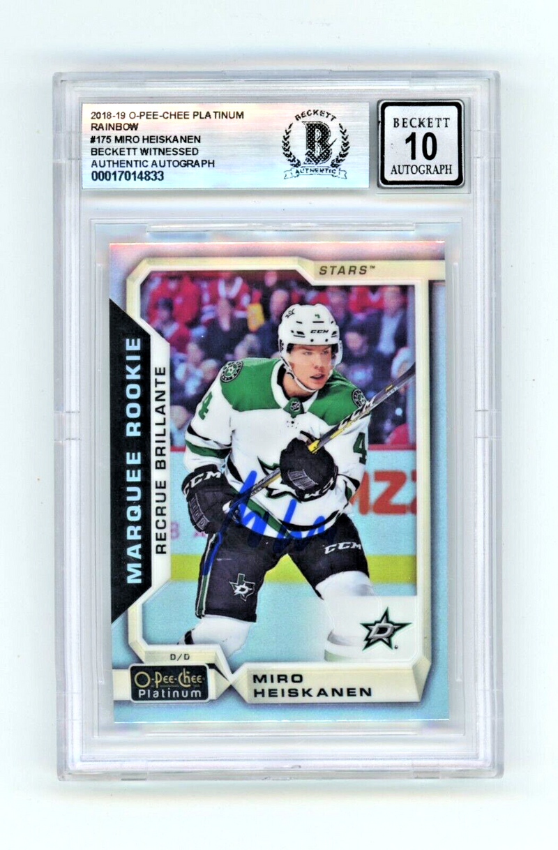 Miro Heiskanen 2018-19 OPC Platinum Rainbow #175 RC Signed Beckett BAS BGS 10