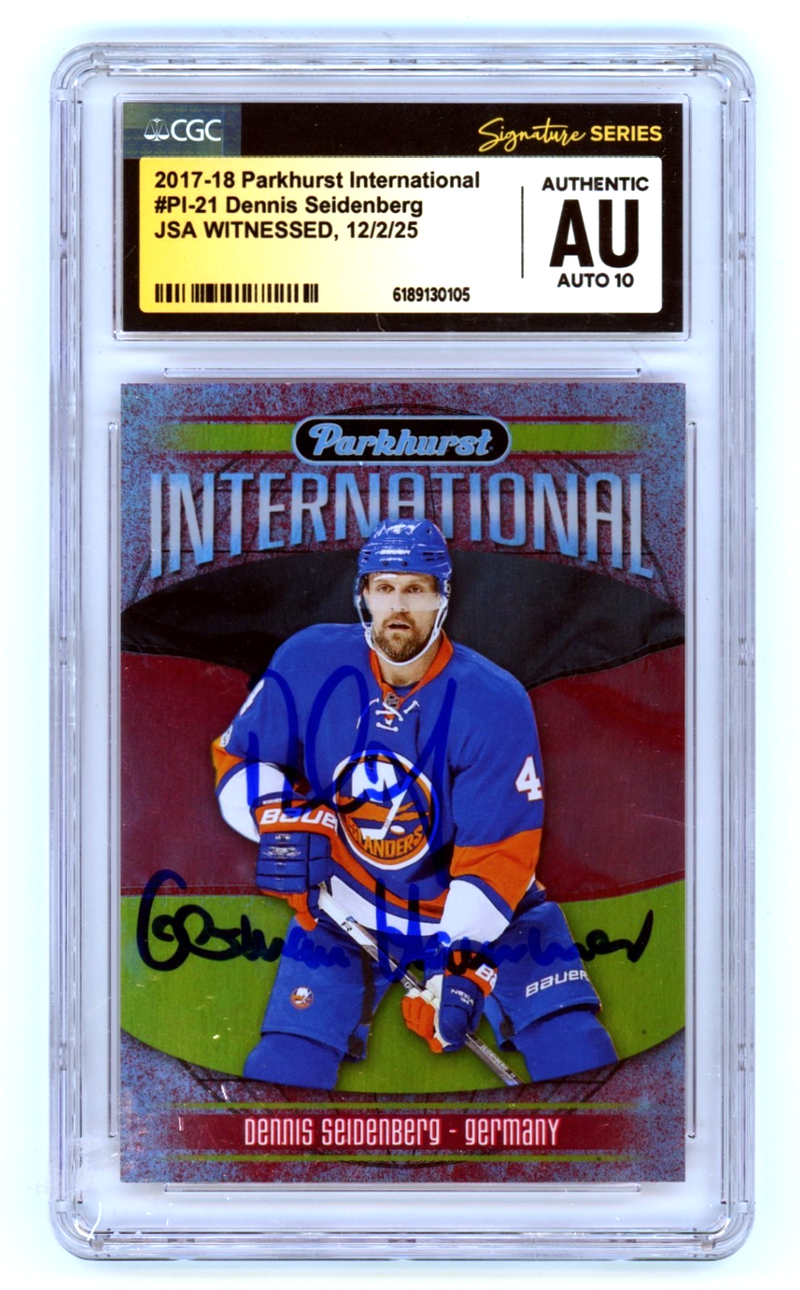 Dennis Seidenberg 2017-18 Parkhurst International Signed Insc. JSA CGC 10 Auto