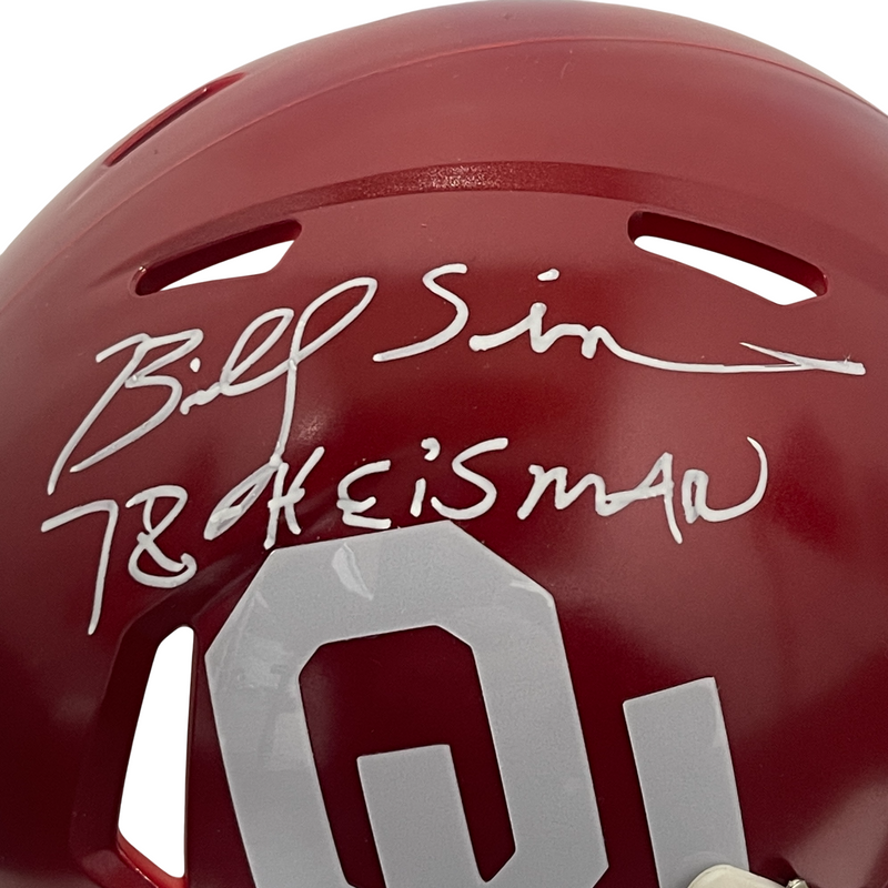 Billy Sims Signed Oklahoma Speed Mini Helmet w/ 78 Heisman Beckett Wit BAS COA