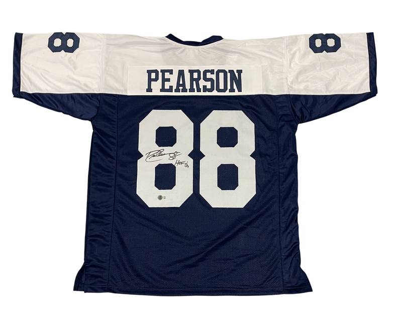 Drew Pearson Signed Cowboys Custom TB Jersey w/ HOF 21 Beckett Wit BAS COA
