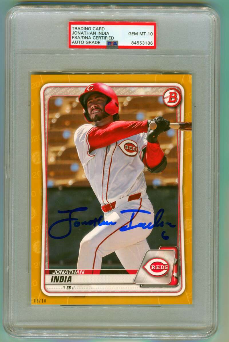 Jonathan India 2020 Bowman 5x7 Gold RC JERSEY # 6/10 Signed PSA 10 Auto RC