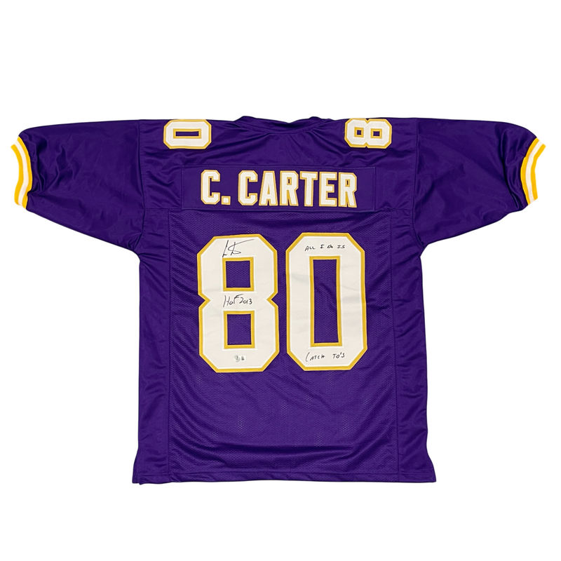 Cris Carter Signed Minnesota Vikings Custom Jersey w/ 2 Insc Beckett Wit BAS COA