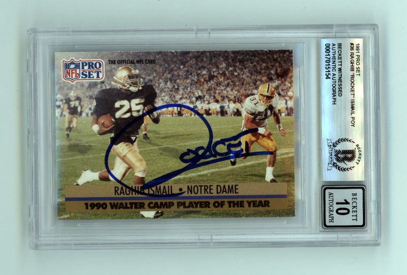 Raghib Rocket Ismail 1991 Pro Set #36 Player of Year POY RC Signed BGS 10 Auto