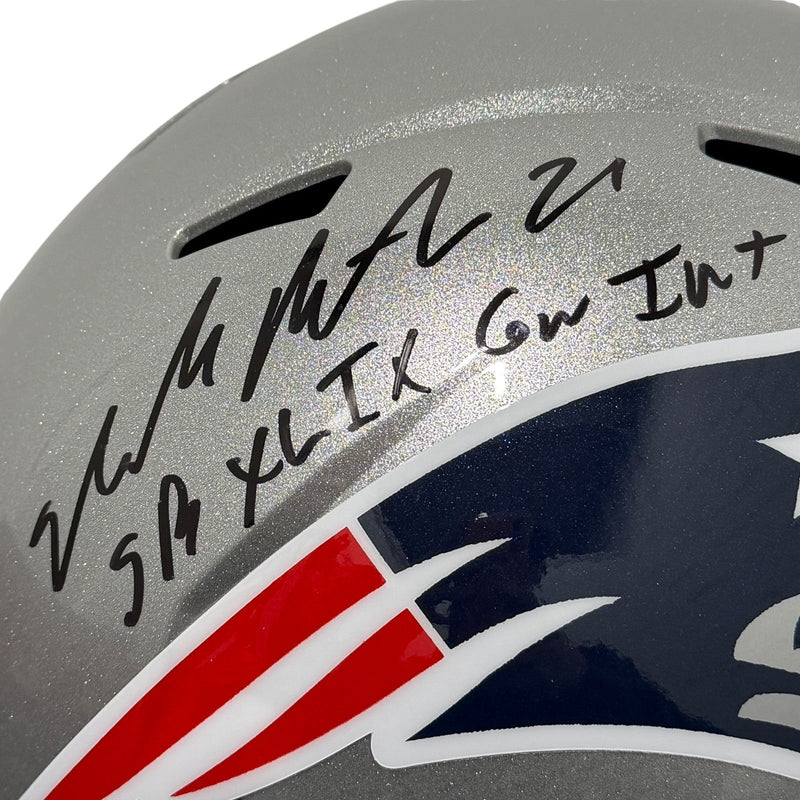 Malcolm Butler Signed Patriots Speed FS Full Size Helmet w/ Rare Inscs JSA W COA