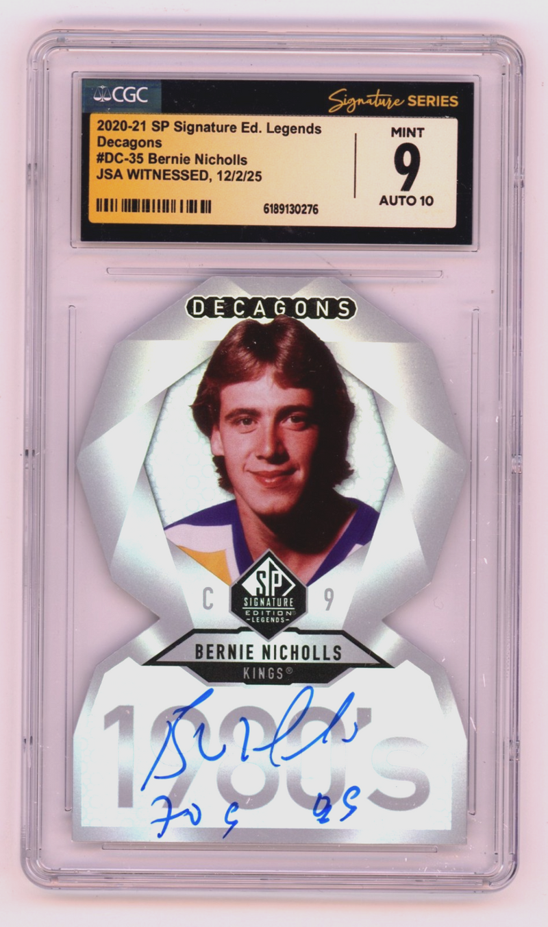 Bernie Nicholls 2020-21 Upper Deck SE Decagons Signed Insc. JSA CGC 9 10 Auto