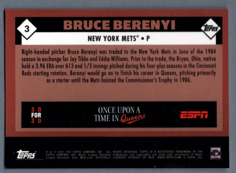Bruce Berenyi Signed 2021 Topps Once Upon a Time in Queens 3 B/W 86 WSC LSCM COA