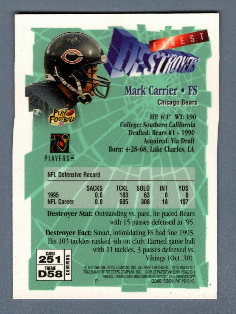 Mark Carrier Signed 1996 Topps Finest Destroyers #251 LSCM COA Chicago Bears