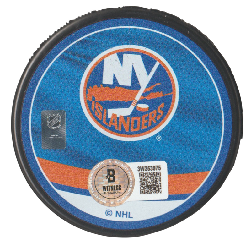 Pierre Turgeon Signed Islanders Reverse Retro Puck w/ HOF 23 Beckett W BAS COA