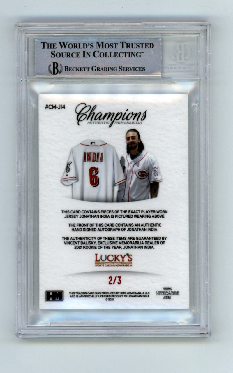 Jonathan India 2021 Hits Memorabilia Champions Red Majestic Patch Auto RC #2/3