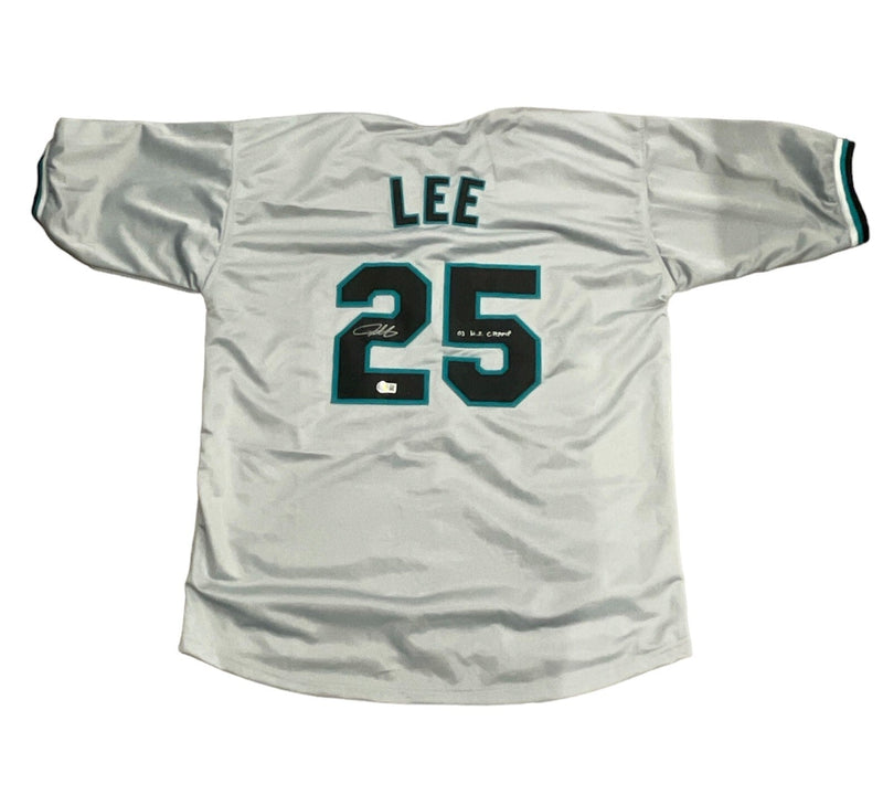 Derrek Lee Signed Florida Marlins Custom Jersey w 03 WS Champs Beckett W BAS COA