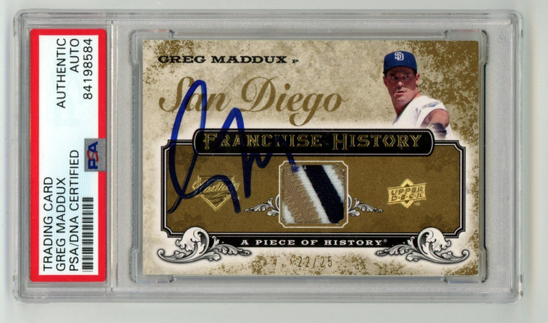 Greg Maddux 2008 Upper Deck Gold Piece of History Patch Signed #/25 PSA Auto