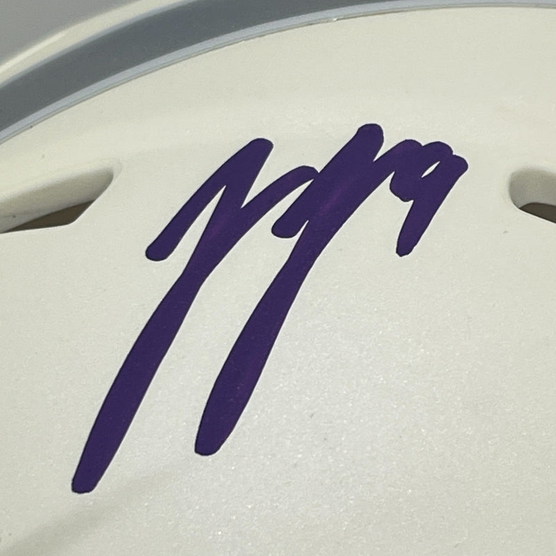 J.J. McCarthy Signed Vikings White Alt 2024 Mini Helmet Beckett Witness BAS COA