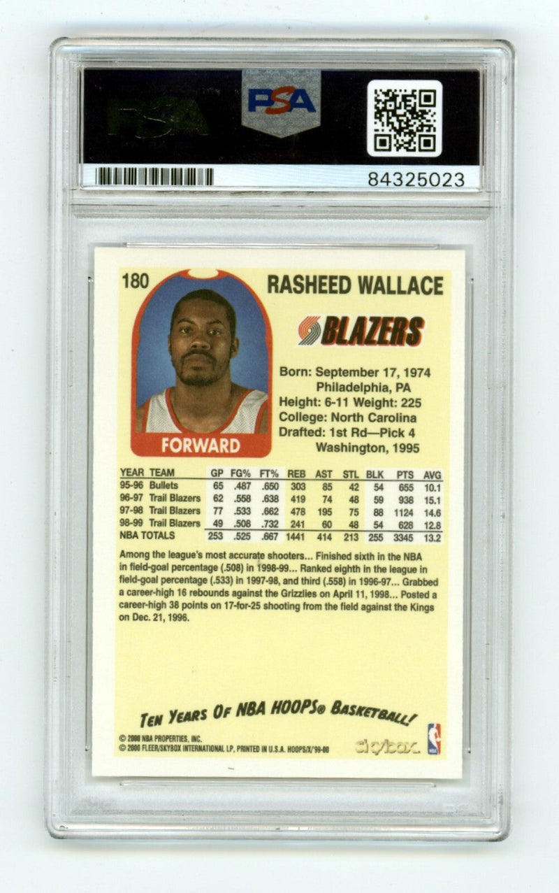 Rasheed Wallace 1999-00 Skybox NBA Hoops Decade Fleer #180 Signed PSA Auto
