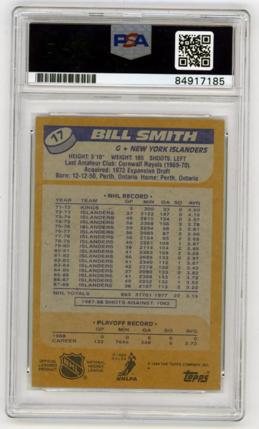 Billy Smith 1988-89 Topps #17 Signed PSA Authentic Auto Black Islanders HOF