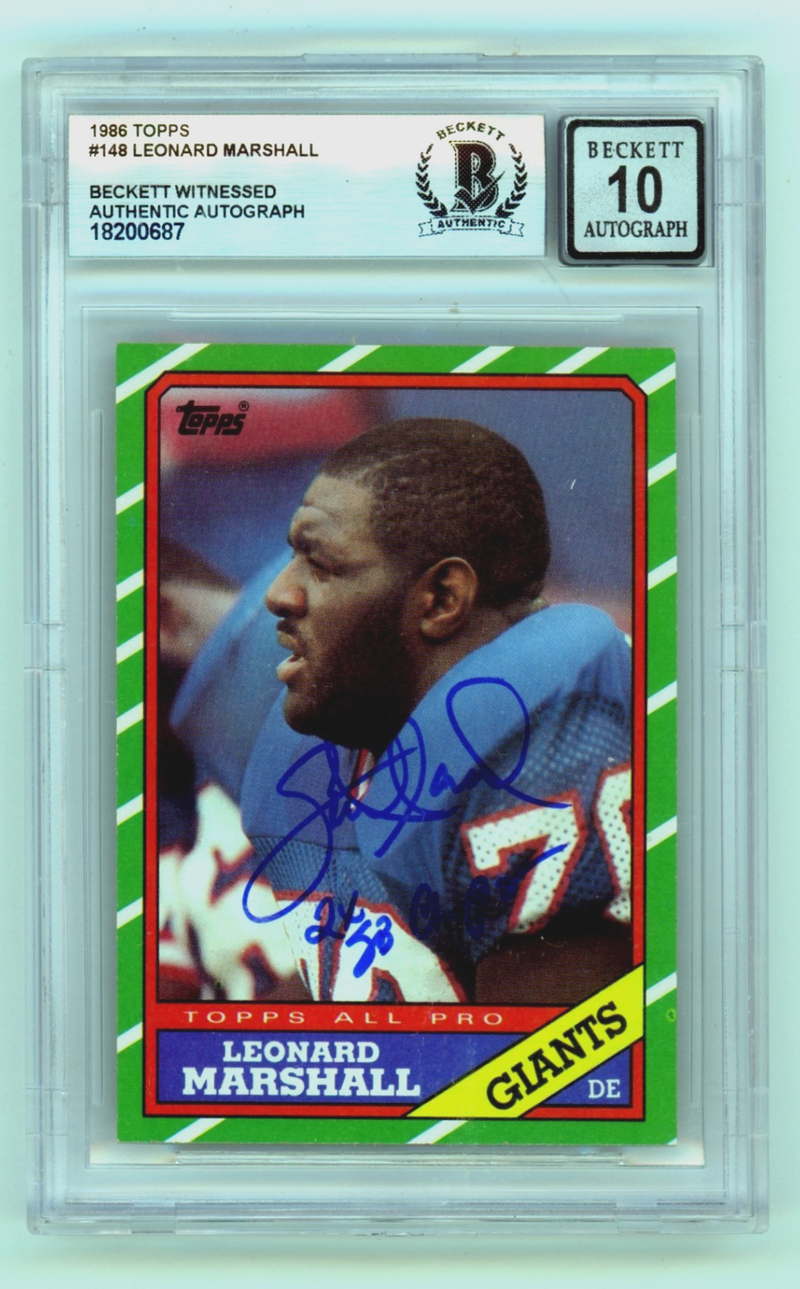 Leonard Marshall 1986 Topps #148 Signed RC w/ 2 SB Champ! Beckett BGS 10 Auto