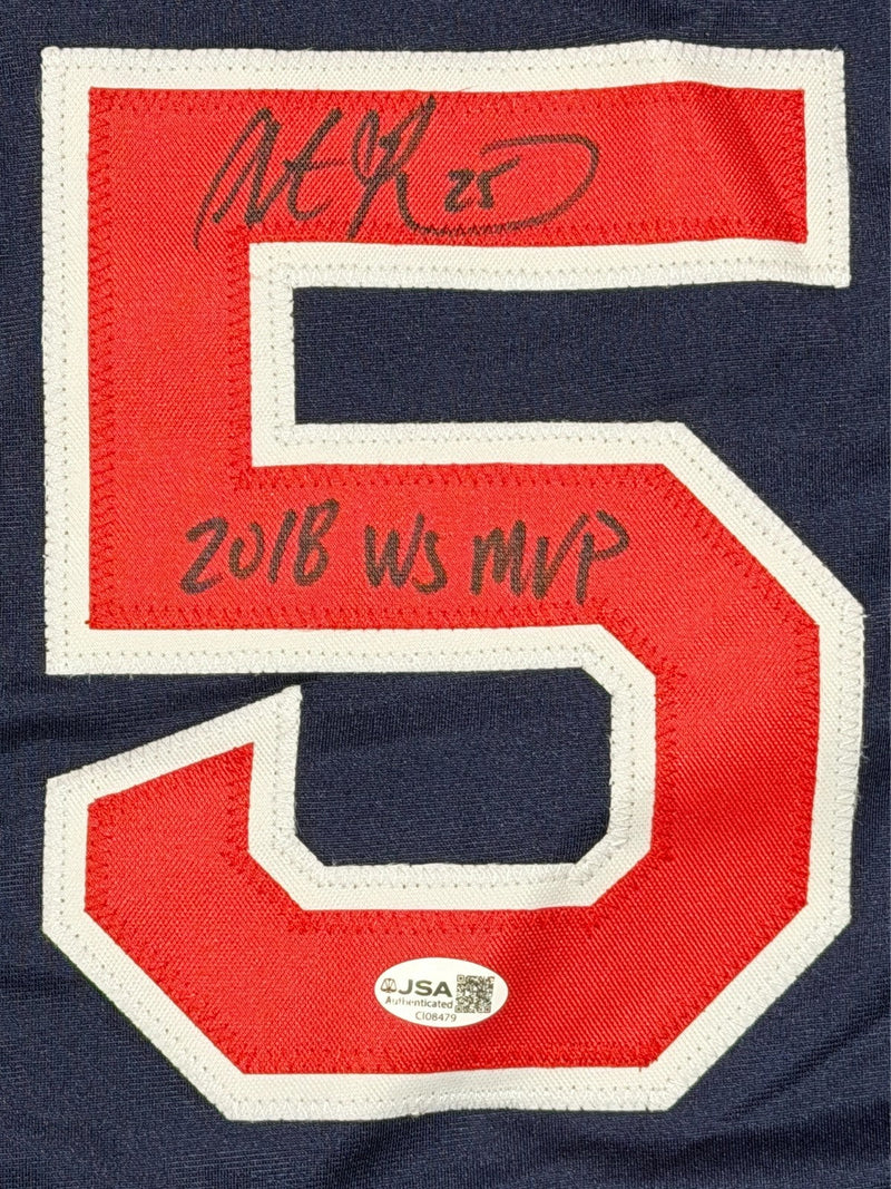 Steve Pearce Signed Boston Red Sox Custom Jersey w/ 2018 WS MVP JSA COA