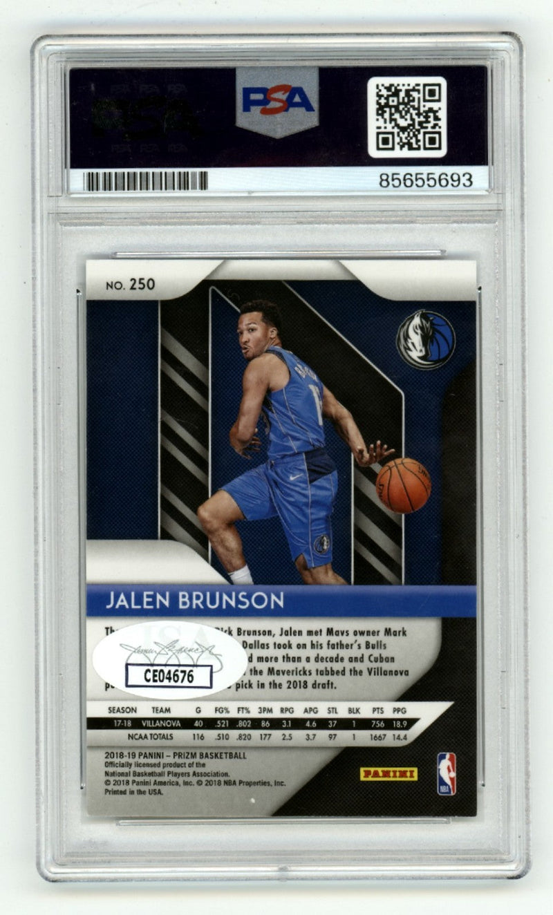 Jalen Brunson 2018-19 Panini Prizm #250 Signed Rookie RC PSA 10 Auto JSA Knicks