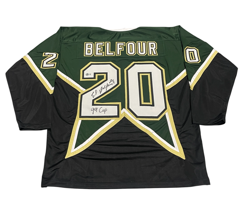 Ed Belfour Signed Dallas Stars Custom Jersey w/ 99 Cup Beckett Witness BAS COA