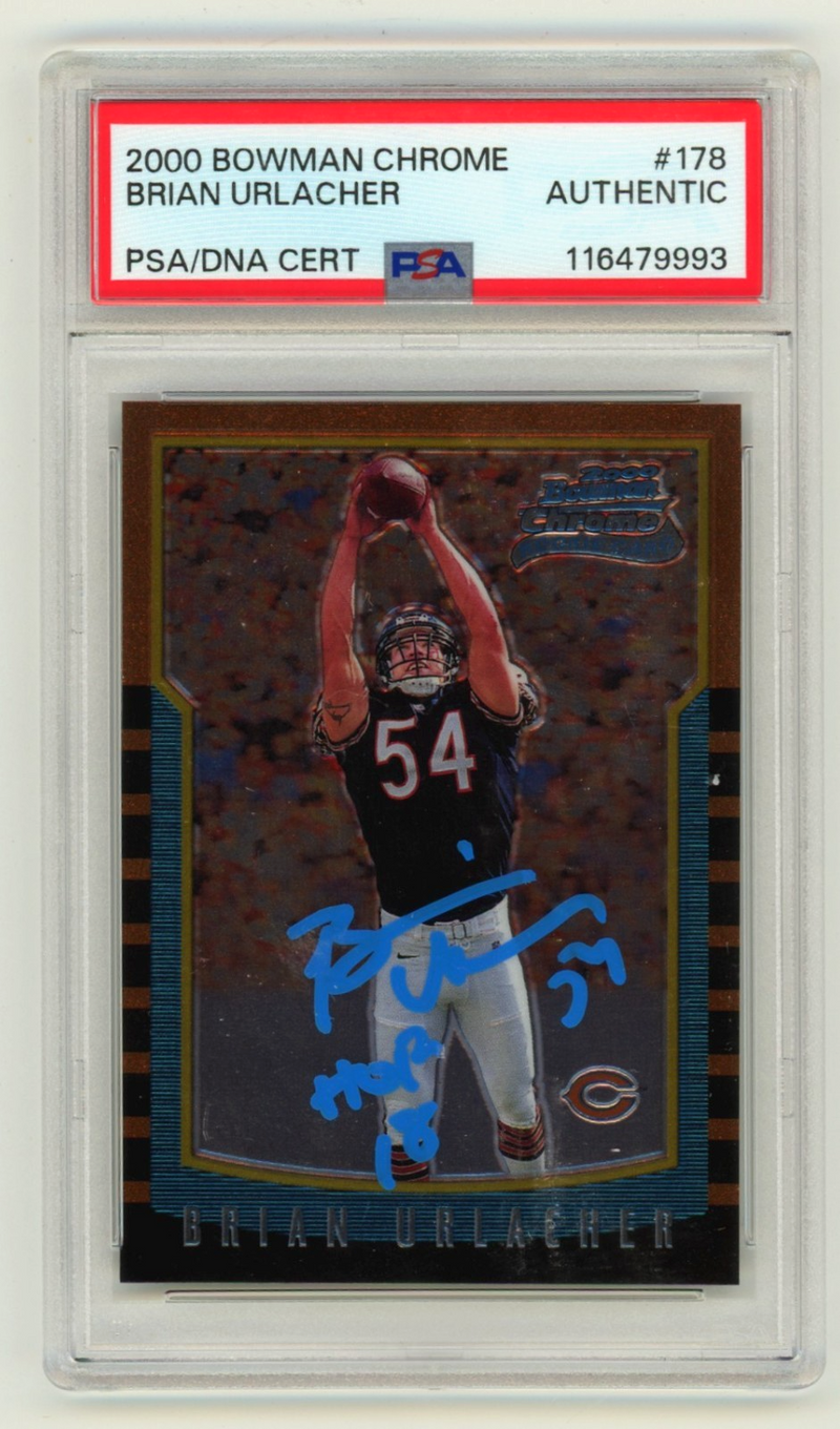 Brian Urlacher 2000 Bowman Chrome #178 Signed Rookie RC w/ HOF 18 PSA Auto