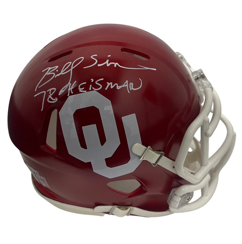 Billy Sims Signed Oklahoma Speed Mini Helmet w/ 78 Heisman Beckett Wit BAS COA