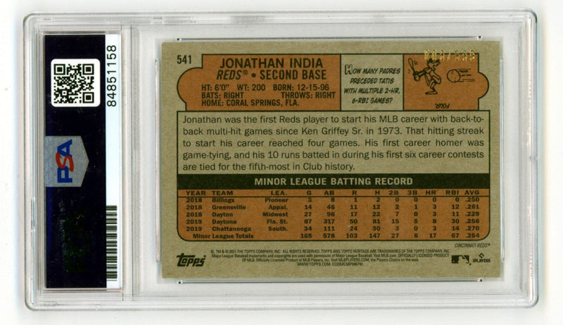 Jonathan India 2021 Topps Heritage Chrome #541 RC Signed w/Ins /999 PSA Auto