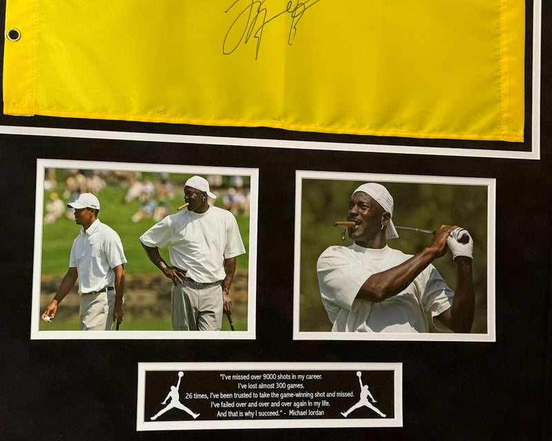Michael Jordan Signed & Custom Framed Edgewood Tahoe Golf Pin Flag PSA LOA